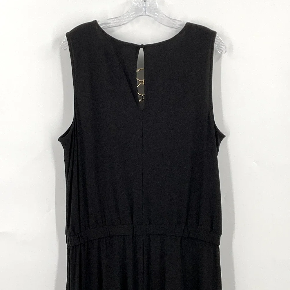MSK Jumpsuit Women XL Black Gold Accent Elastic‎ Waist Pockets Wide Leg Classy